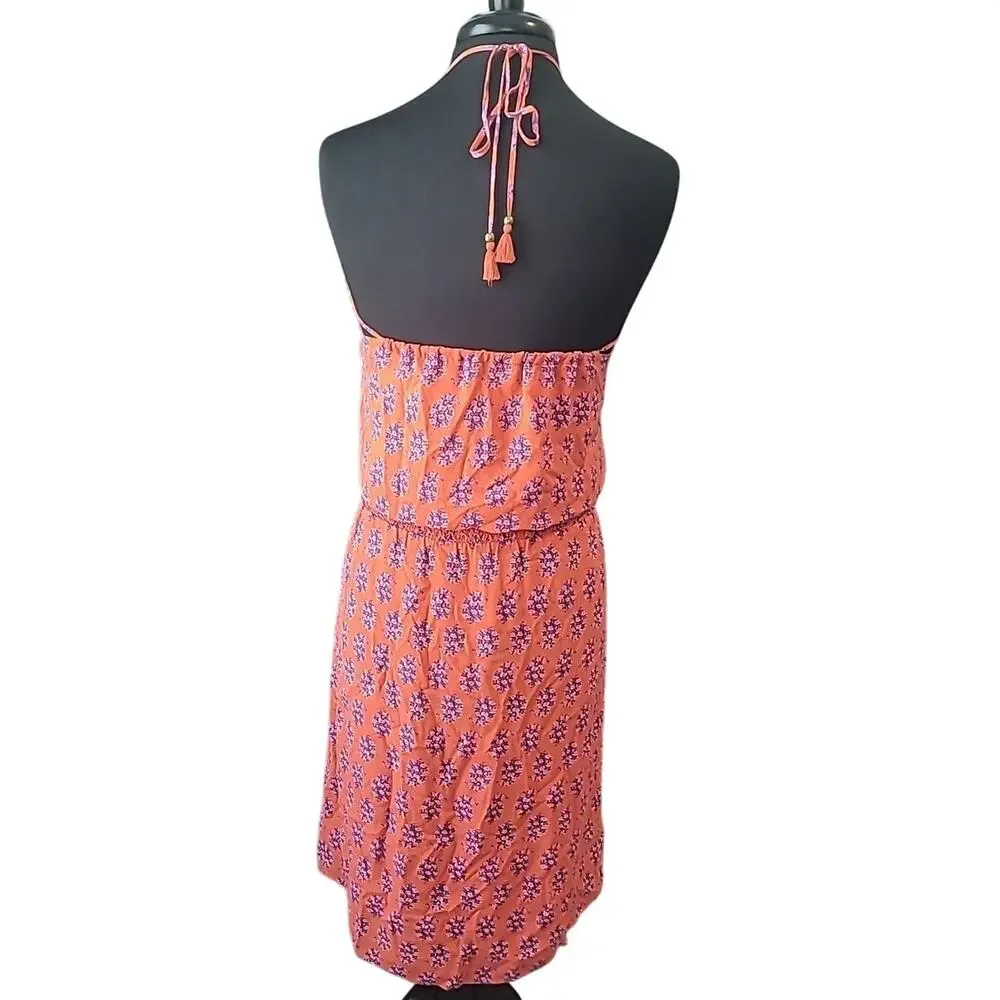 Tory Burch Womens Retro Poppy Print 100% Silk Halter Dress Red Size 0 Luxury